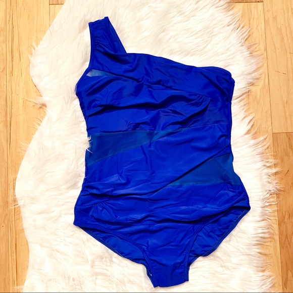 Blue One Shoulder Bathing Suit - Picture 3 of 5